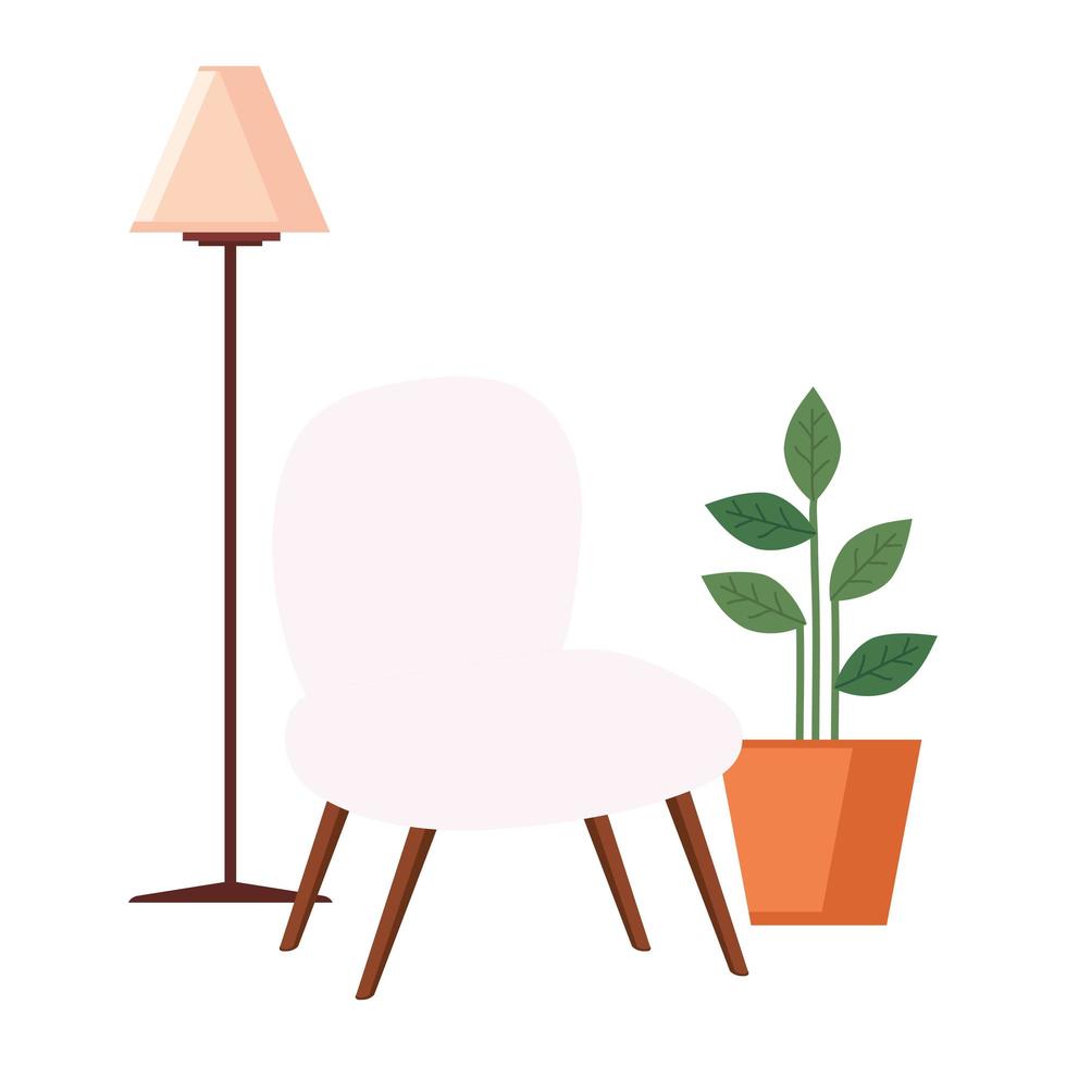 lampada da terra con pianta in vaso e sedia vettore