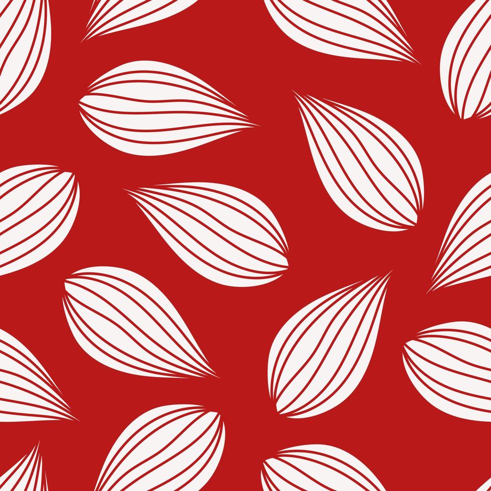modello senza cuciture rosso e bianco con foglie in stile lineare vettore