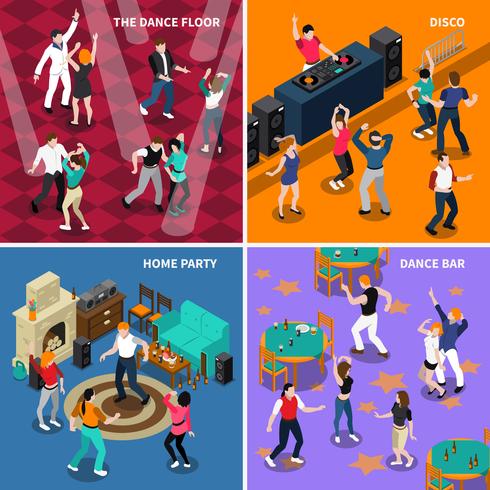 Dancing People 4 Isometric Icons Square vettore
