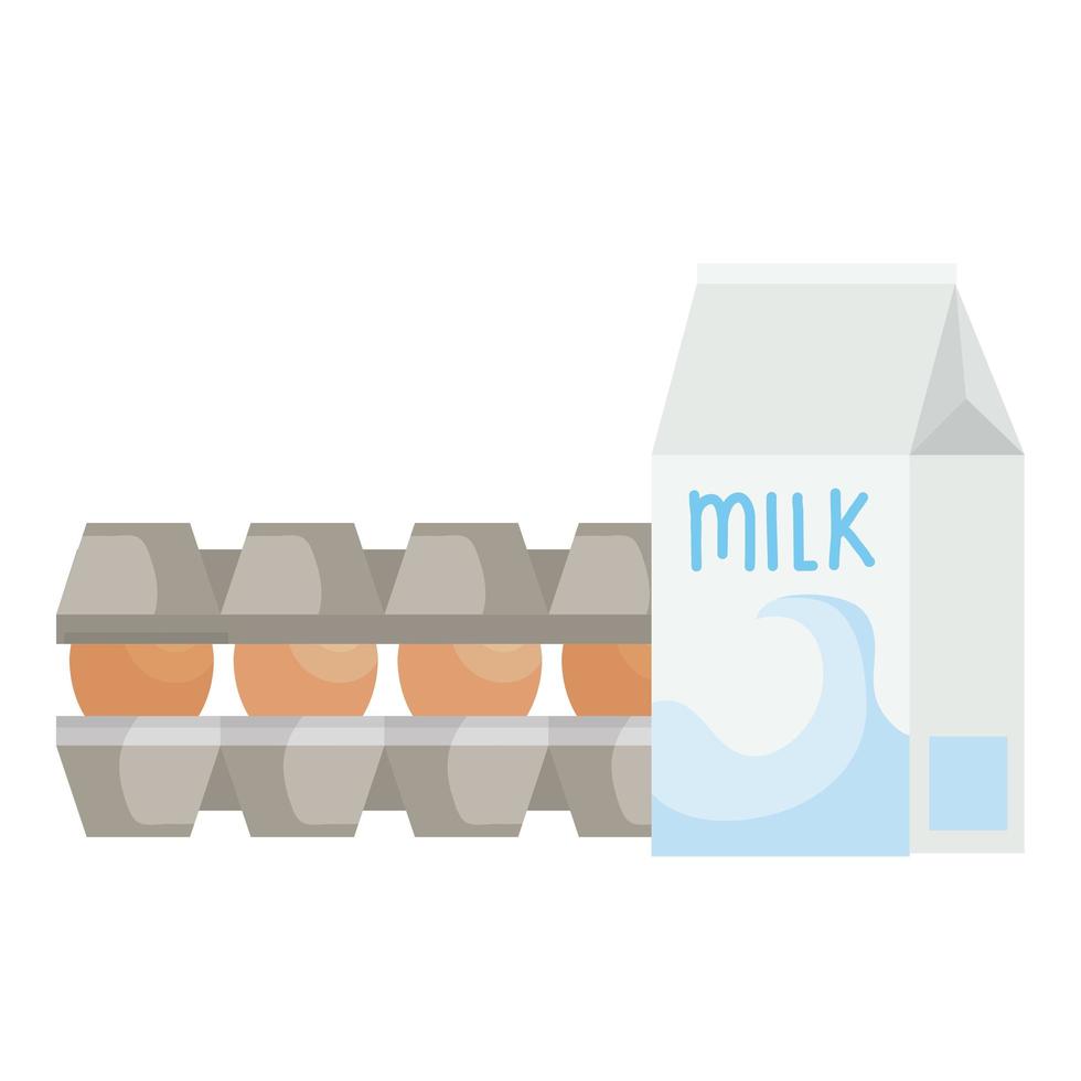 impostare le uova in confezione di cartone con latte in bottiglia vettore