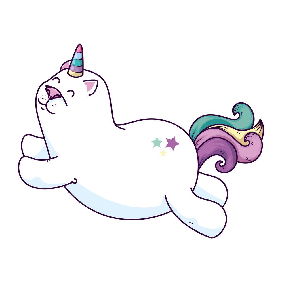 simpatico gatto unicorno fantasy icon vettore