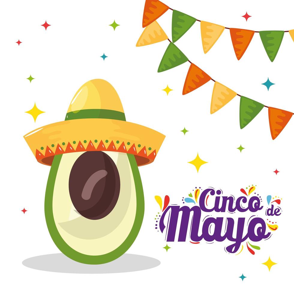 avocado messicano con cappello di cinco de mayo disegno vettoriale