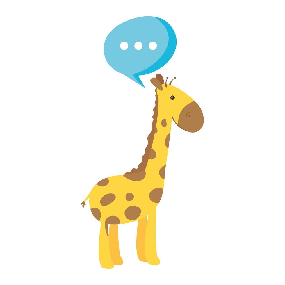 simpatico animale giraffa con fumetto isolato icona vettore
