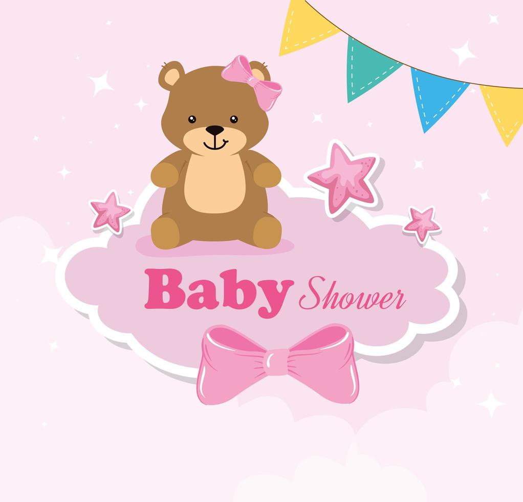 biglietto per baby shower con orsi femmina e icone vettore