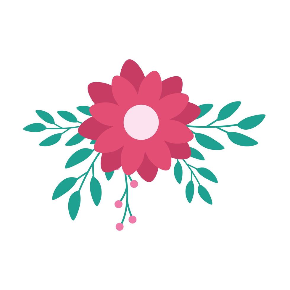 simpatico fiore rosa con rami e foglie vettore