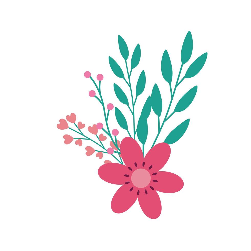 simpatico fiore rosa con rami e foglie vettore