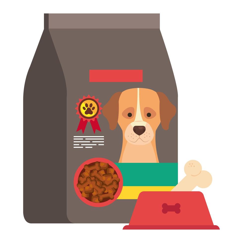 sacchetto e piatto di cibo per icona isolata cane vettore