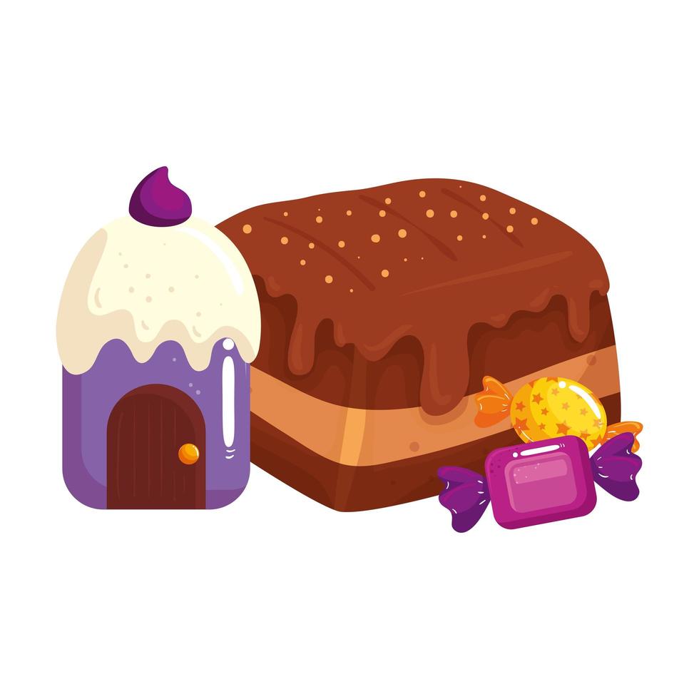 brownie al cioccolato con cupcake casalingo e caramelle vettore