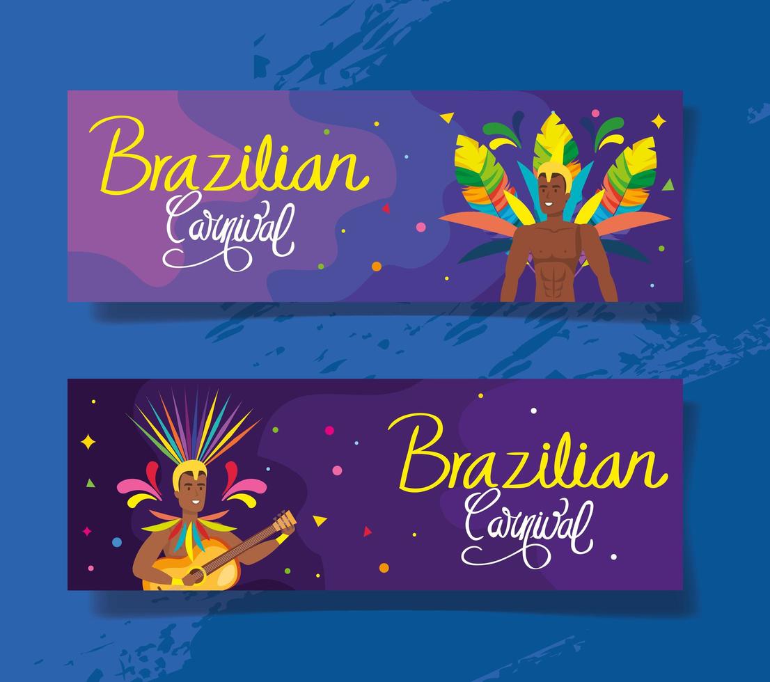 set di poster carnevale brasile con decorazioni vettore