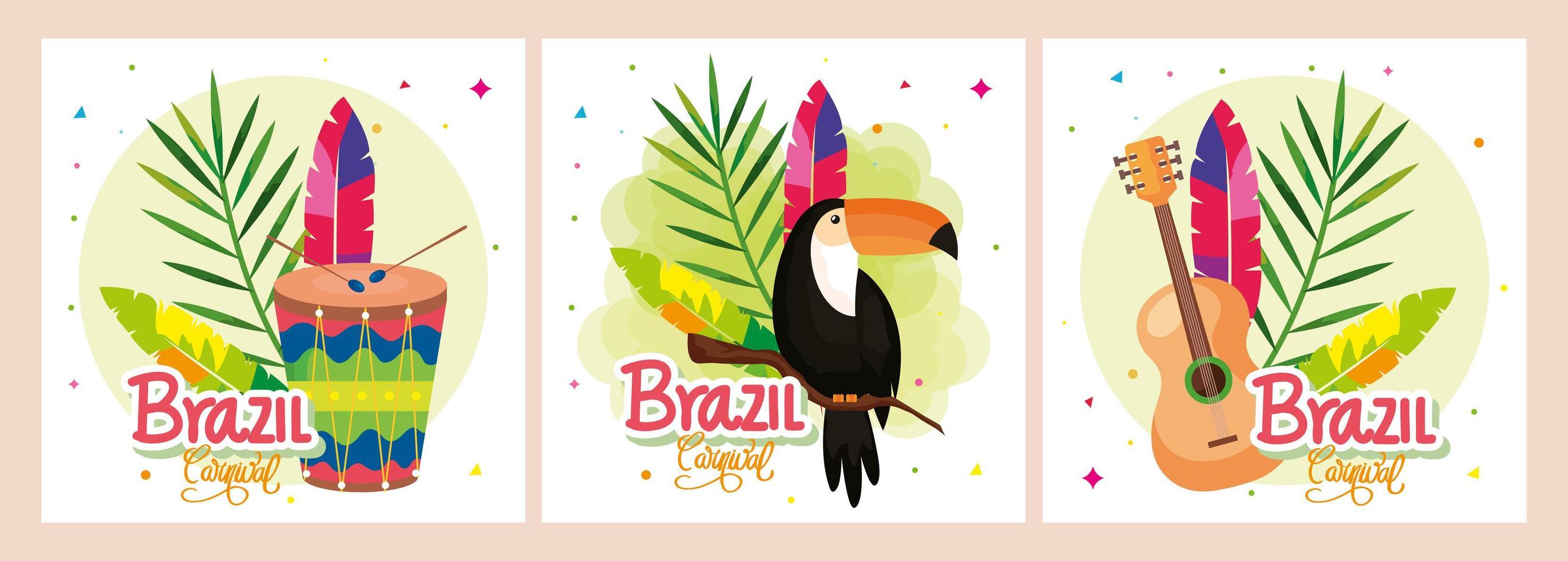 set poster del carnevale brasiliano con decorazioni vettore