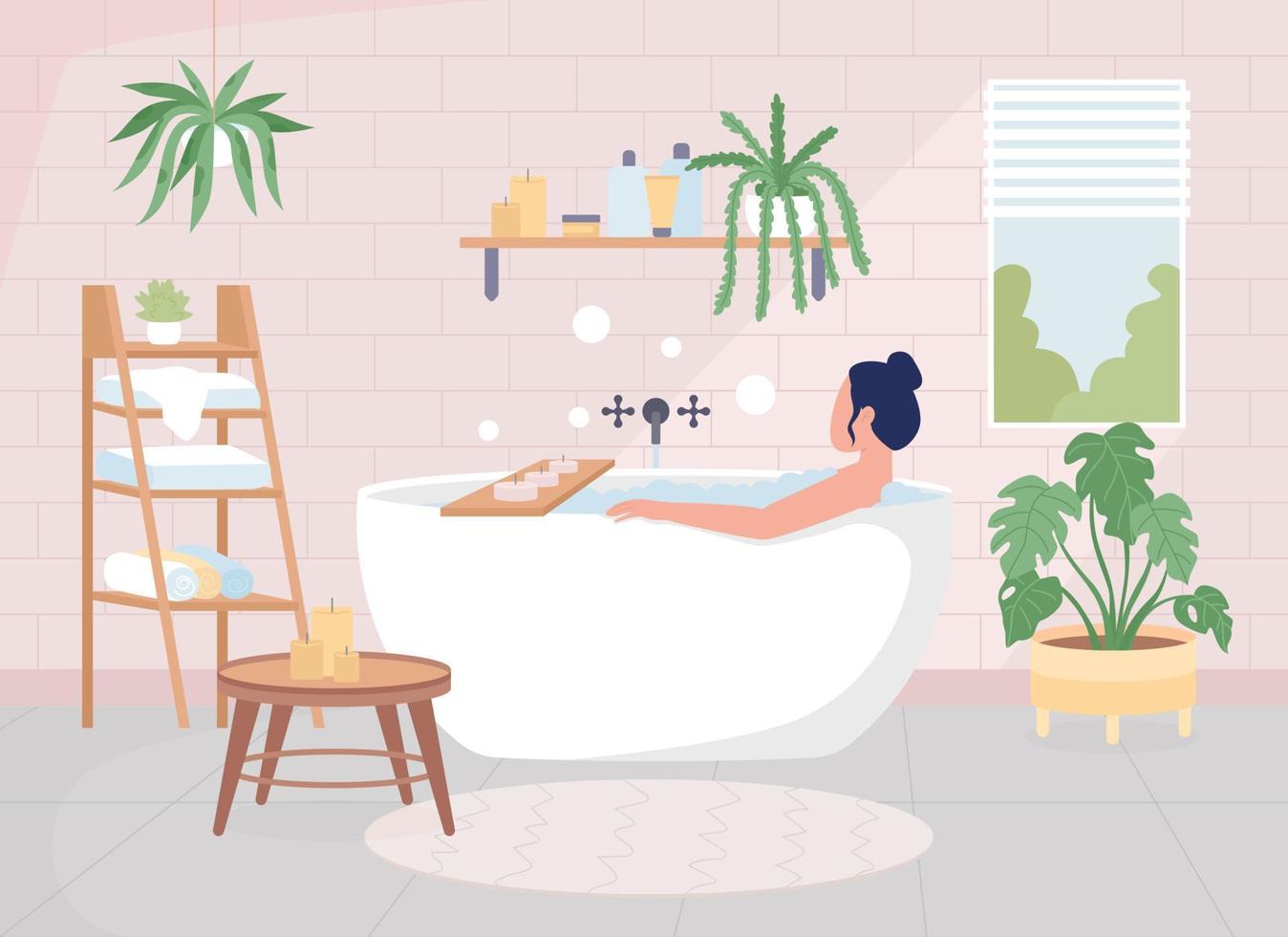 ragazza che fa il bagno illustrazione vettoriale di colore piatto