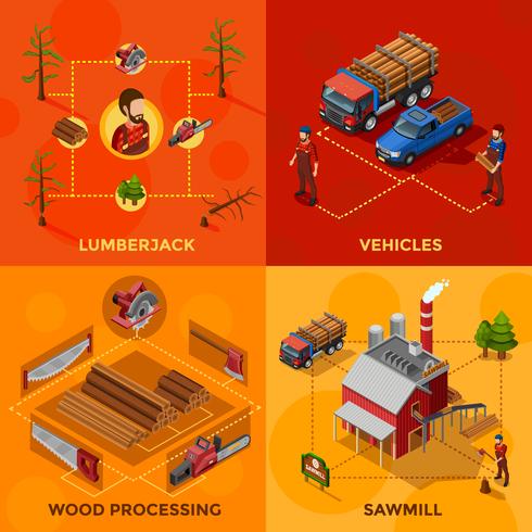 Lumberjack 2x2 concetto di design isometrico vettore