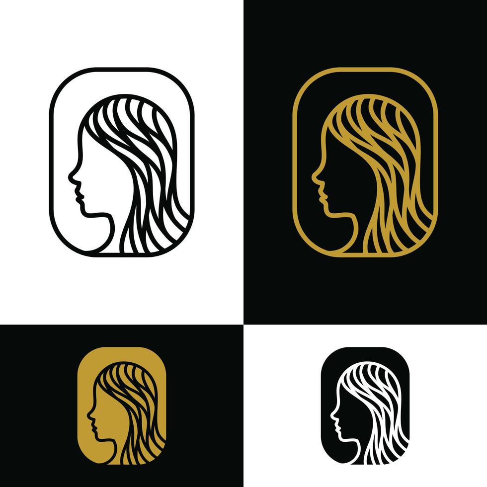 faccia donna con stile line art su sfondo bianco nero, modello di progettazione logo vettoriale