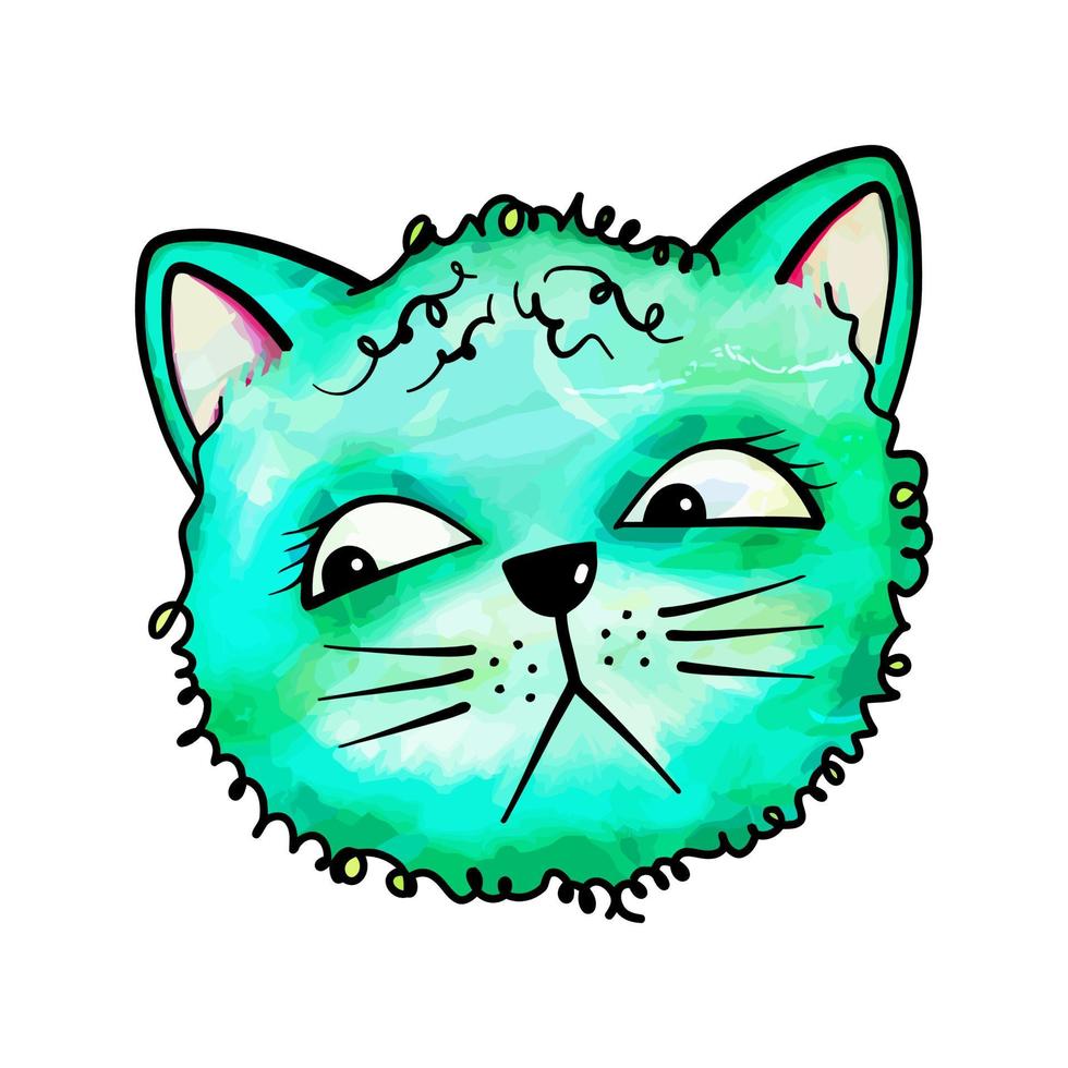 simpatico ritratto di faccia di gatto ad acquerello vettore