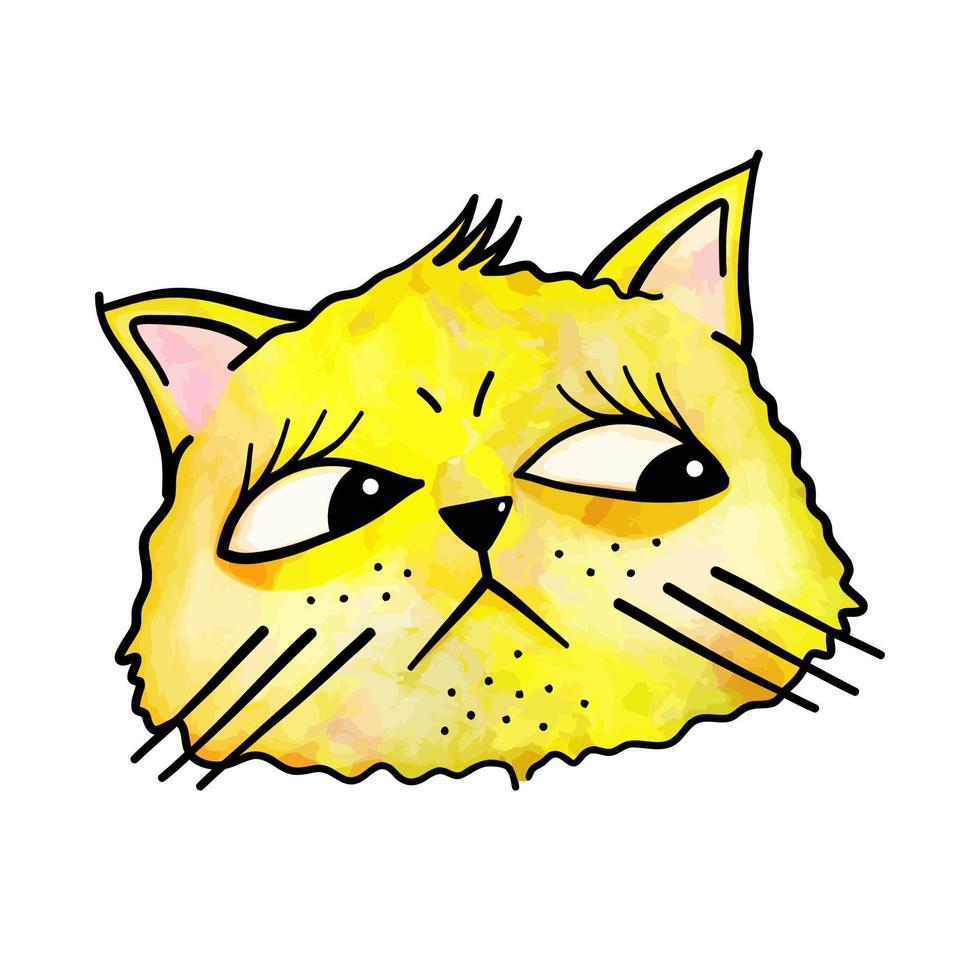 faccia di gatto triste giallo acquerello vettore
