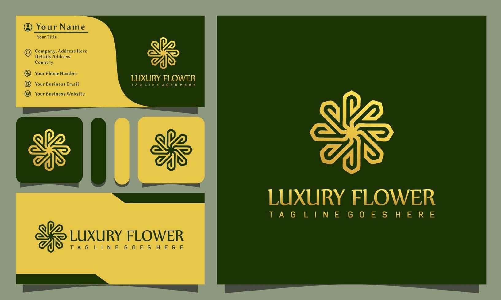 oro elegante lusso fiore loghi design illustrazione vettoriale con linea stile arte vintage, modello di biglietto da visita azienda moderna