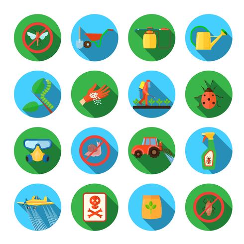 Set di icone rotonde di pesticidi vettore
