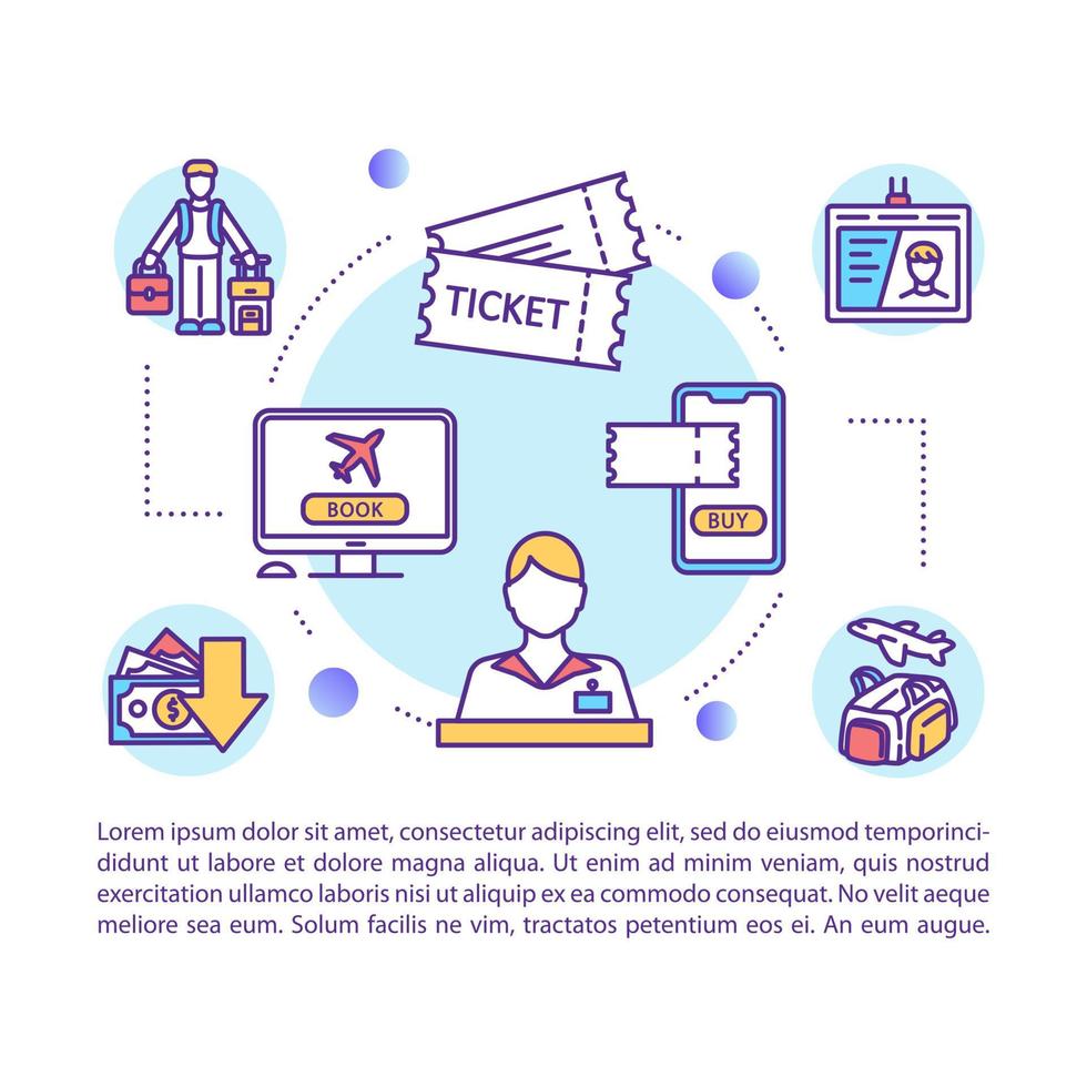 icona di concetto di biglietti economici con testo. sconto sui trasporti. offerta last minute. libro in anticipo. modello di vettore di pagina ppt. opuscolo, rivista, elemento di design per opuscoli con illustrazioni lineari