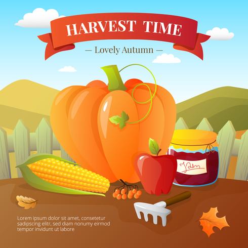 Poster piatto Autumn Harvest Time vettore