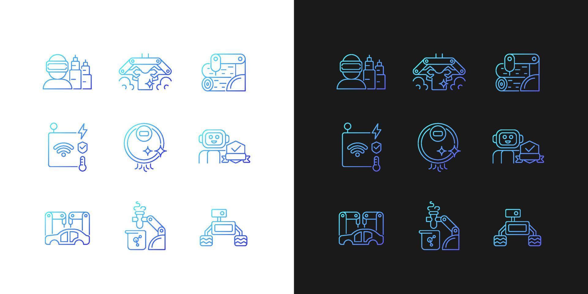 tecnologie di automazione icone sfumate impostate per la modalità scura e chiara vettore