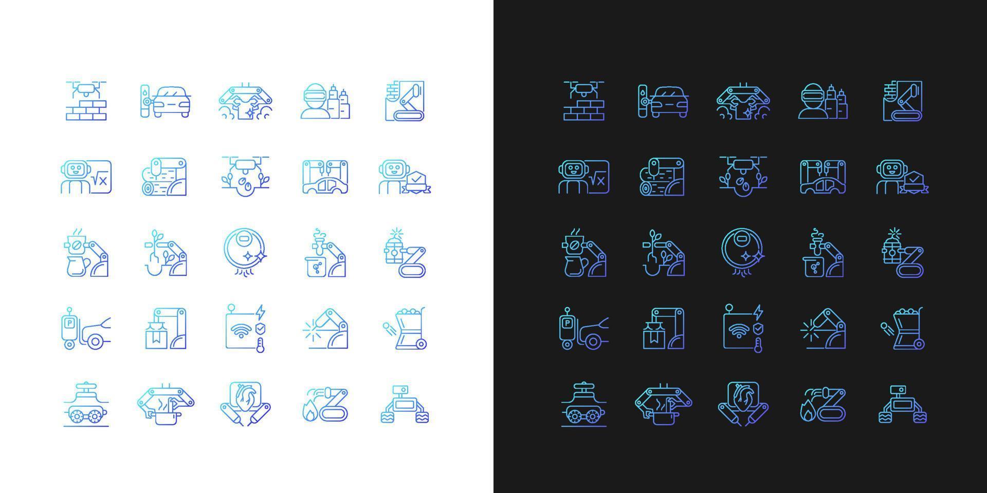 icone gradiente di automazione impostate per la modalità scura e chiara vettore