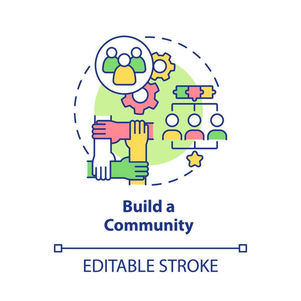 costruire un'icona del concetto di comunità. piccola impresa in via di sviluppo. partnership e lavoro di squadra profitto idea astratta illustrazione al tratto sottile. disegno a colori contorno vettoriale isolato. tratto modificabile