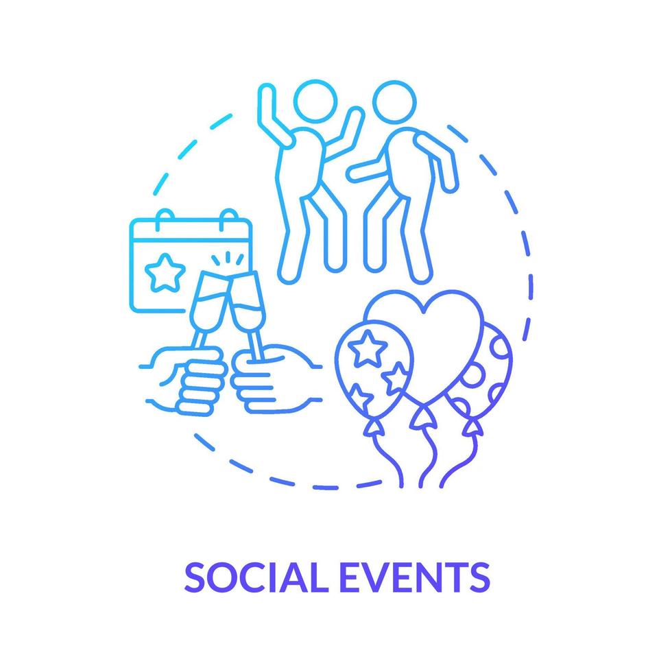 icona del concetto di gradiente blu di eventi sociali. partecipazione in comunità. partecipazione sociale. vacanza con il team di lavoro idea astratta linea sottile illustrazione. disegno a colori di contorno isolato vettoriale