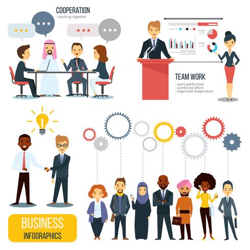 Insieme di Infographics di affari di partenariato e lavoro di squadra vettore