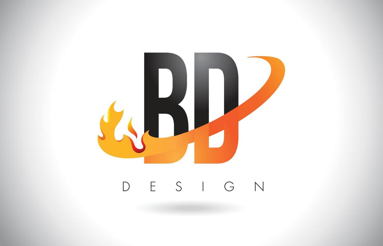 bd bd logo della lettera con design di fiamme di fuoco e swoosh arancione. vettore