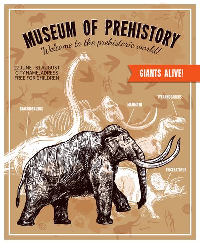 Illustrazione disegnata a mano Mammoth Illustration Poster vettore