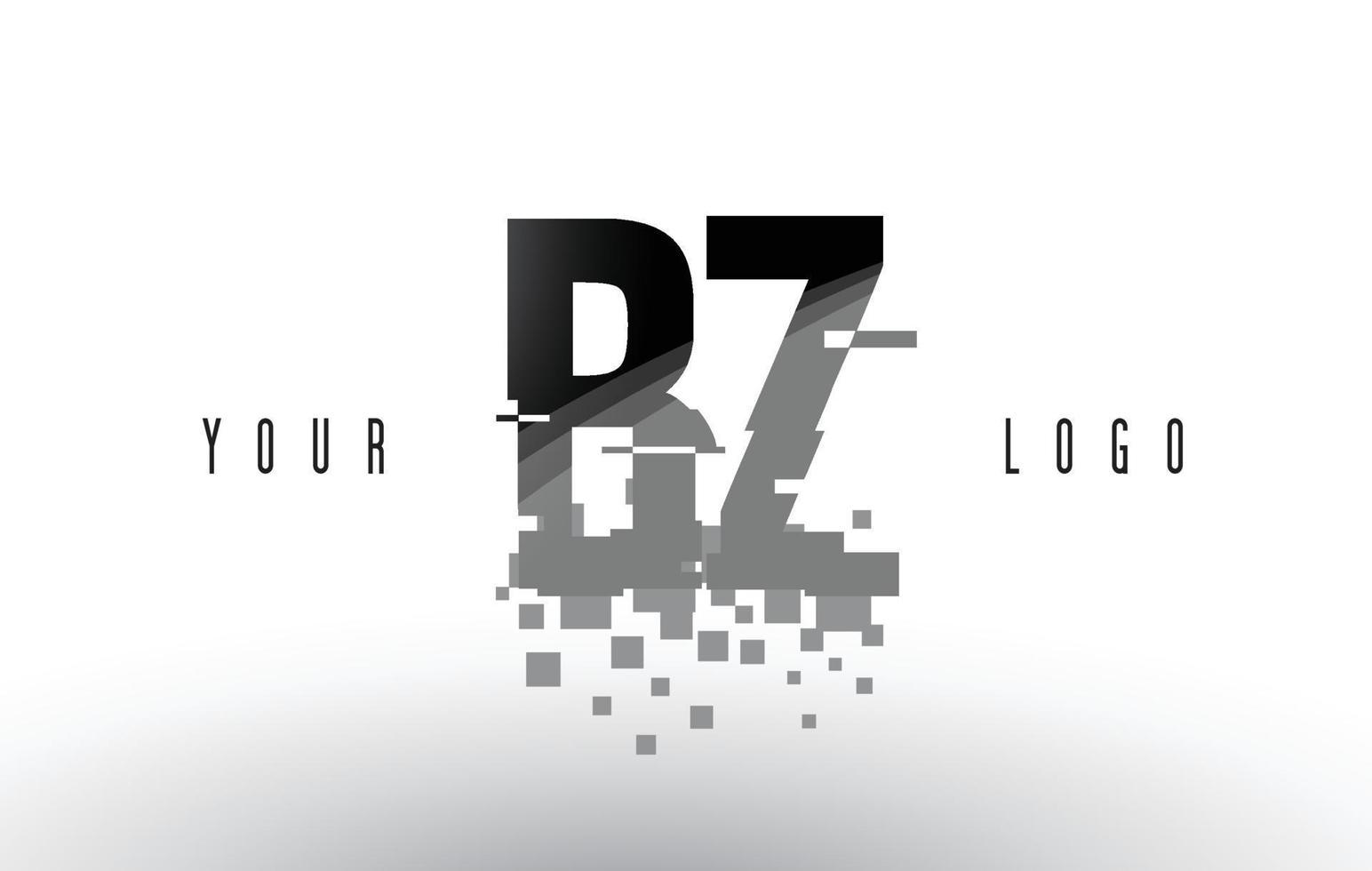 bz bz pixel lettera logo con quadrati neri frantumati digitali vettore