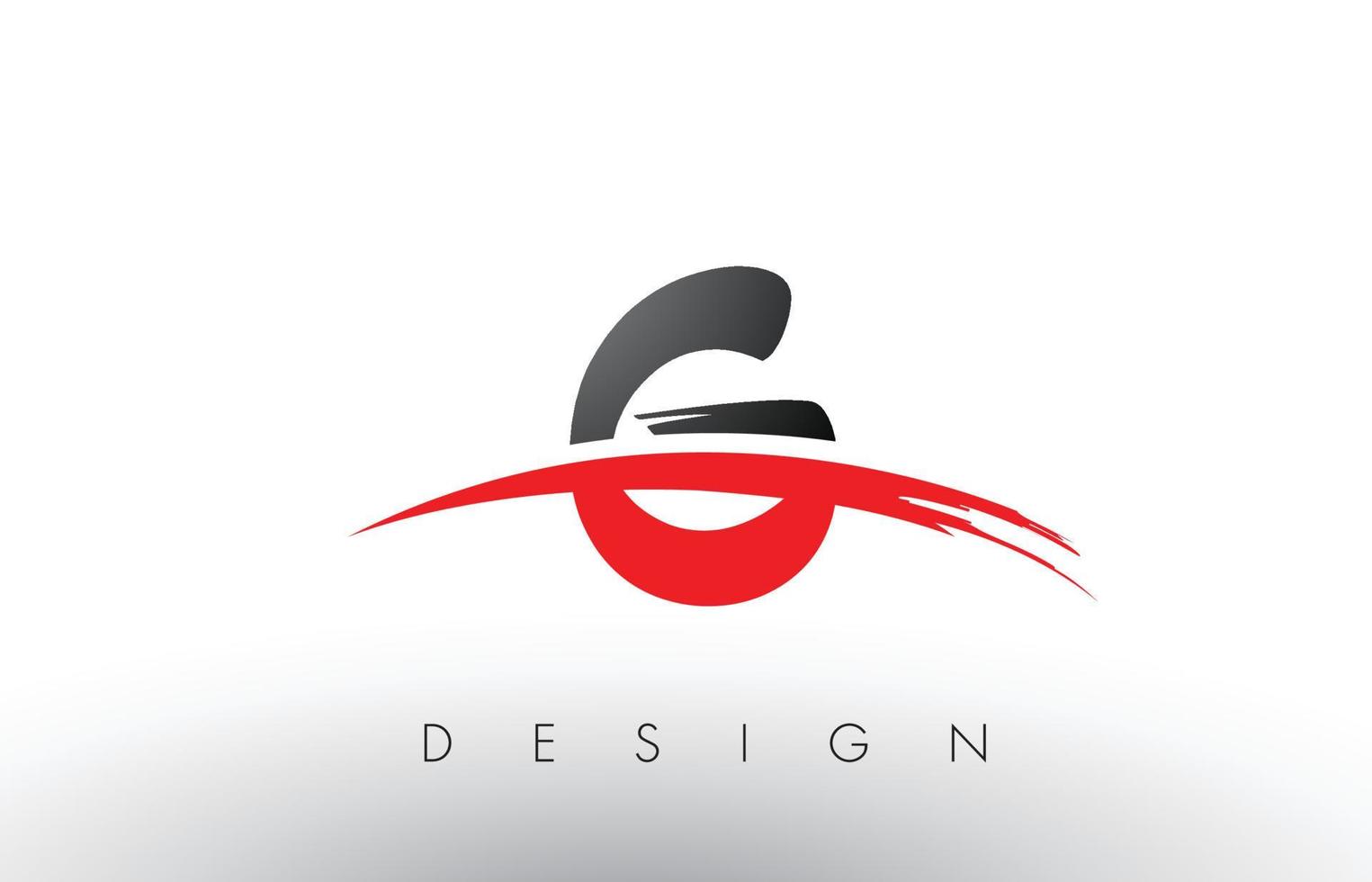 lettere del logo della spazzola g con la parte anteriore del pennello swoosh rosso e nero vettore