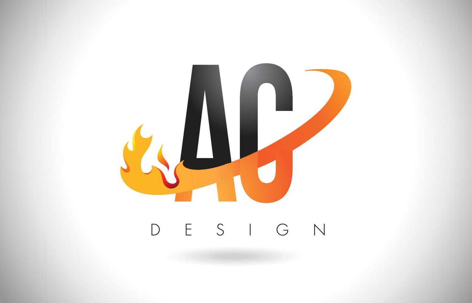 logo con lettera ac ac con design di fiamme di fuoco e swoosh arancione. vettore