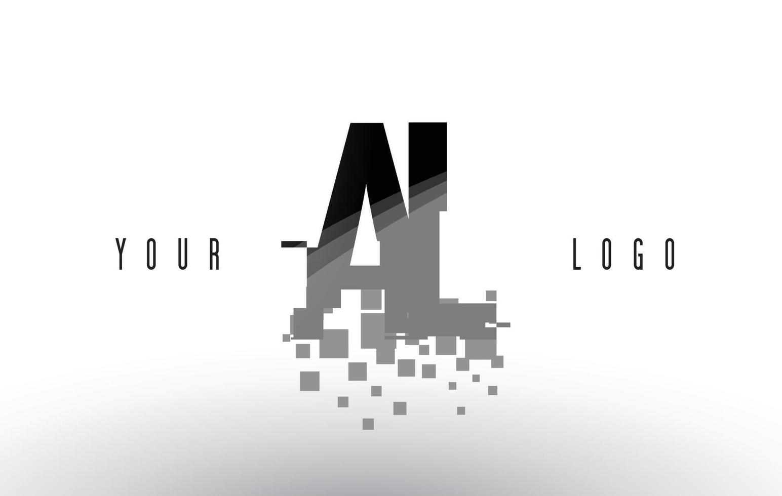 logo della lettera al al pixel con quadrati neri frantumati digitali vettore