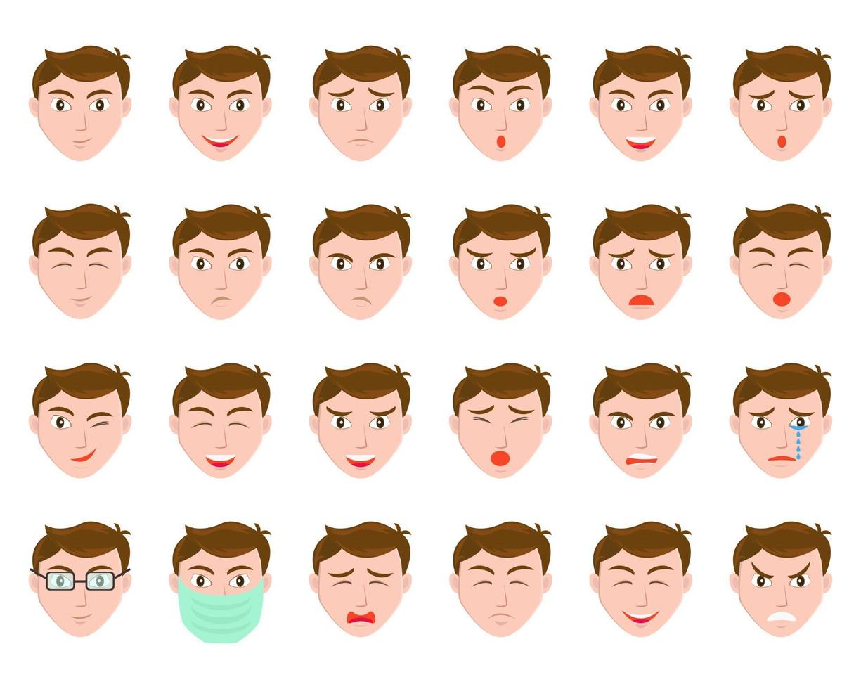 illustrazione disegno vettoriale del modello di set maschile di espressione del viso