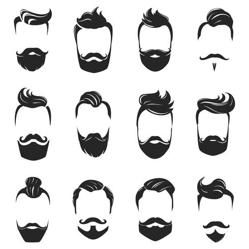 Acconciature Set monocromatico di barba e capelli vettore