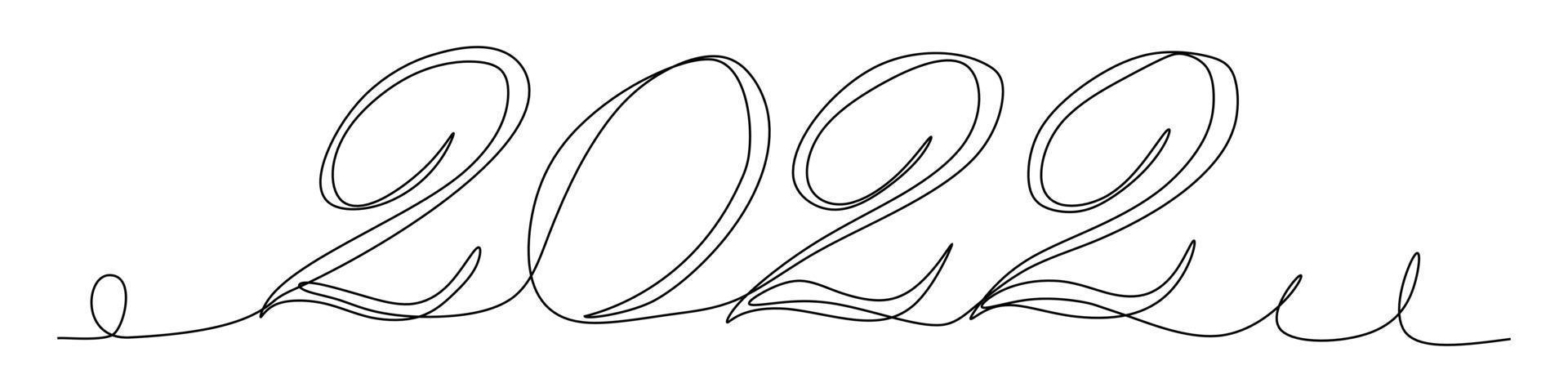 felice anno nuovo 2022 logo design del testo. Modello di progettazione del numero di anni 2022 disegno a linea continua. illustrazione vettoriale con gatti neri isolati su sfondo bianco