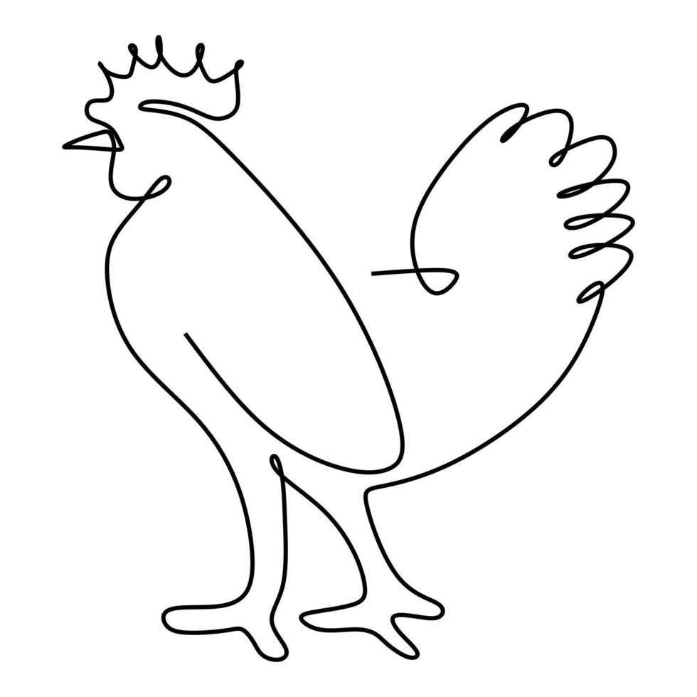 un disegno a tratteggio continuo di un gallo duro per l'identità del logo aziendale del pollame. concetto di mascotte di pollo per icona di cibo a base di carne biologica. illustrazione di progettazione grafica vettoriale a linea singola dinamica