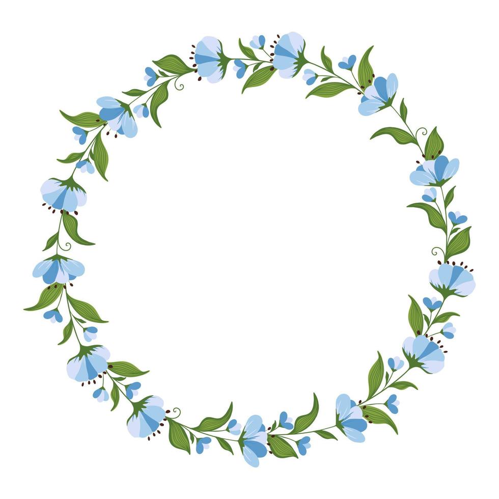 romantica ghirlanda di delicati fiori e foglie blu vettore