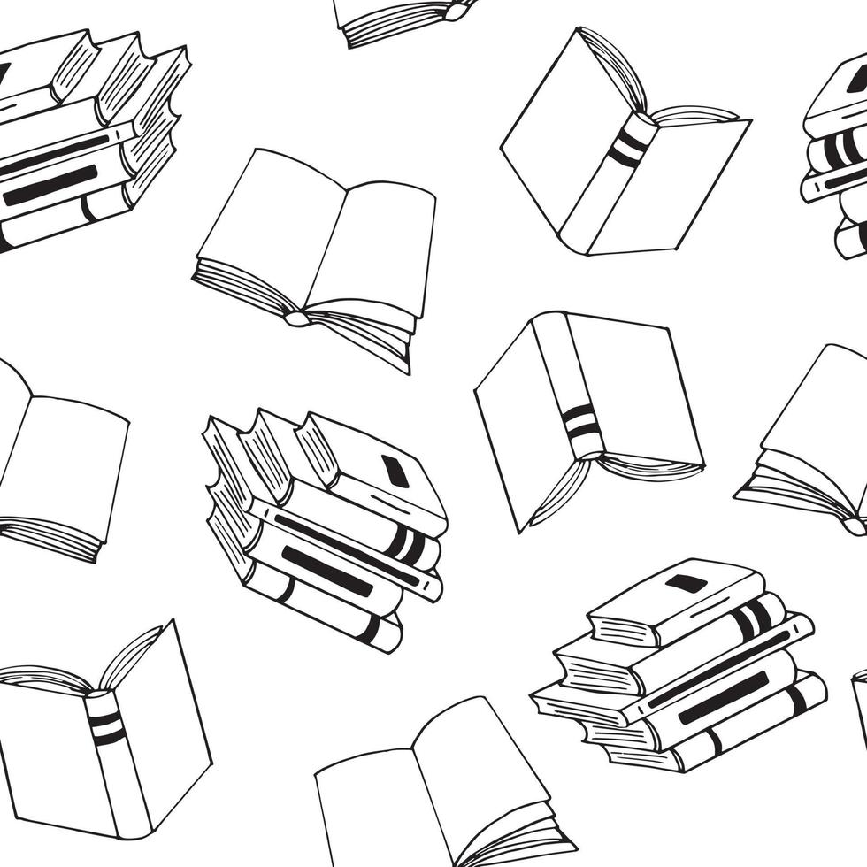 libri senza cuciture. stile doodle disegnato a mano. , minimalismo, monocromatico, schizzo. carta da parati, tessuto, carta da imballaggio sfondo lettura educazione libreria scienza vettore