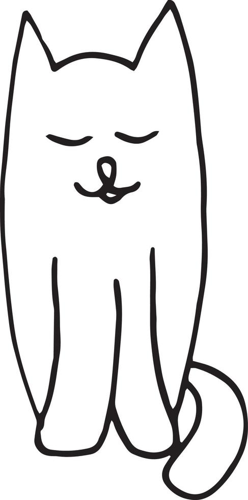 gatto seduto con gli occhi chiusi icona schizzo, adesivo, carta, poster scarabocchio disegnato a mano, scandinavo, minimalismo, monocromatico. unico elemento per il design. animale carino, casa accogliente hygge vettore