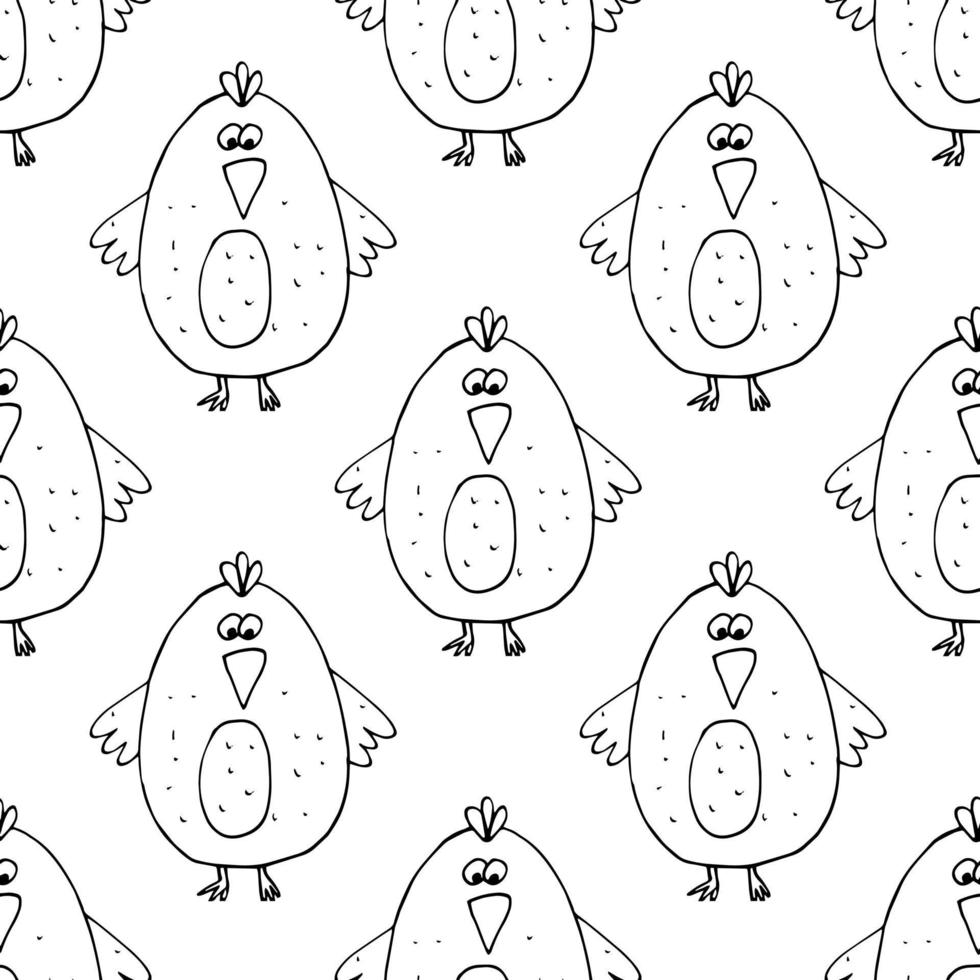 doodle disegnato a mano del reticolo senza giunte degli uccelli. minimalismo. polli, simpatica stampa per bambini, carta da parati, decorazioni tessili vettore