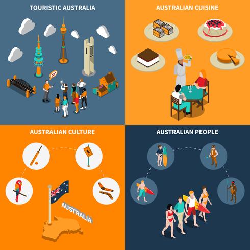 Australia Travel 4 Isometric Icons Square vettore