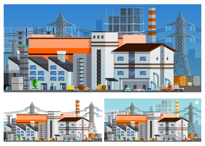 Set di composizioni ortogonali di edifici di fabbrica vettore