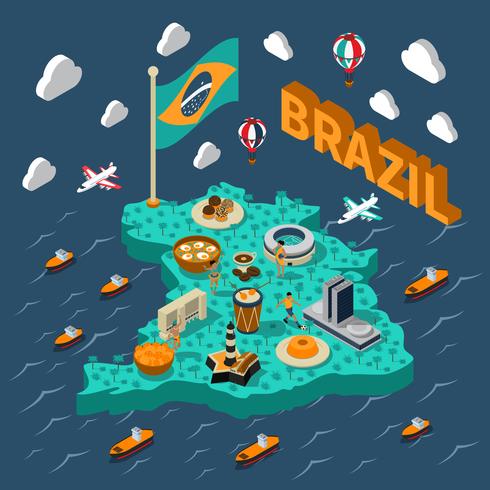 Mappa isometrica del Brasile vettore