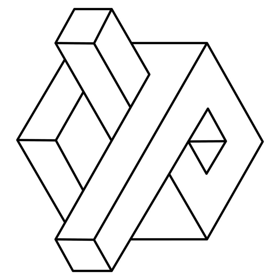 cubo di illusione ottica, vettore di oggetti geometrici irreali. figura impossibile. forme di geometria sacra.
