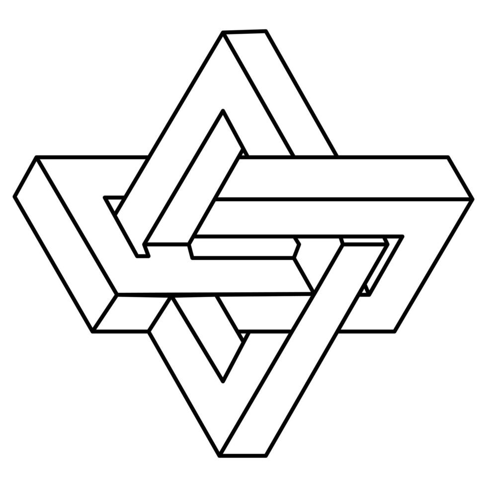 forma di illusione ottica, oggetto geometrico irreale. figura impossibile. forme di geometria sacra. vettore