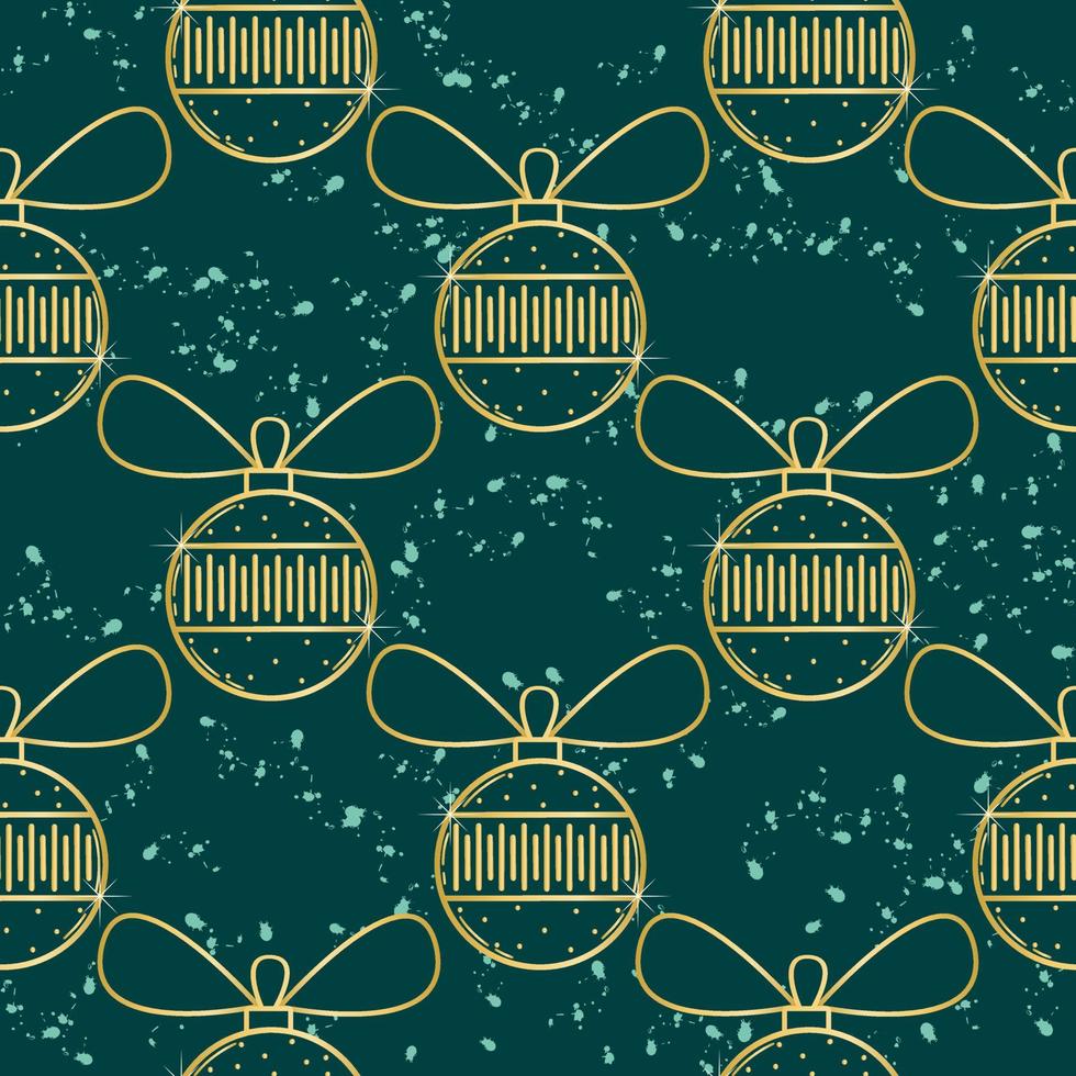 natale seamless pattern palline d'oro sfondo smeraldo vettore