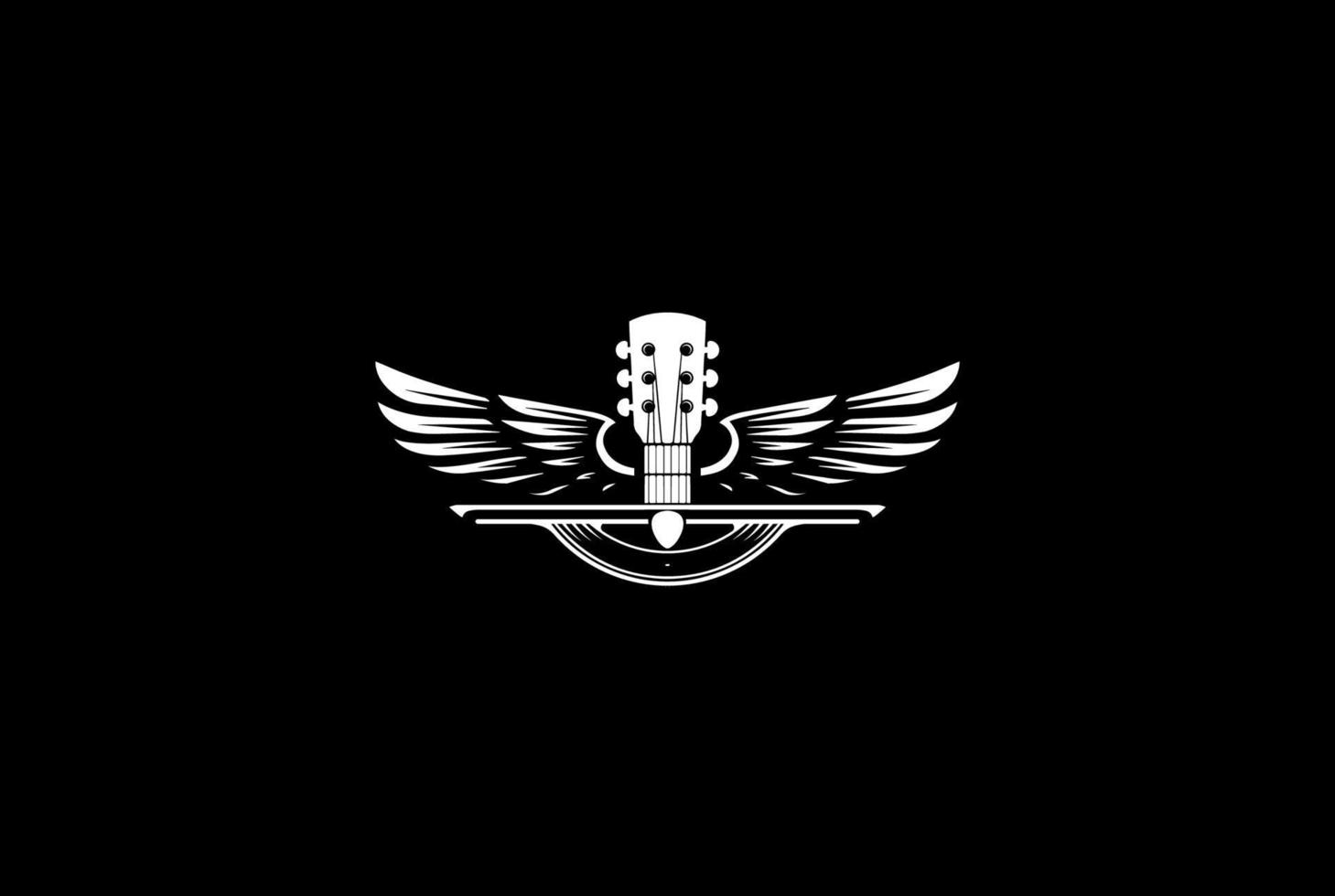 vintage retrò chitarra ala ali musica logo design vector