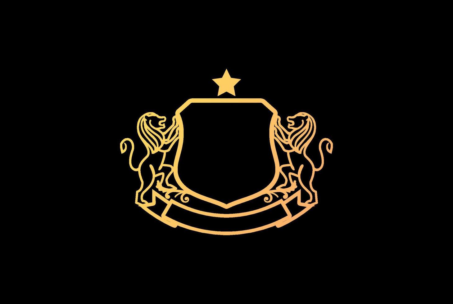 vettore di disegno del logo dell'emblema del distintivo del telaio dello scudo del leone bianco classico reale dorato d'oro